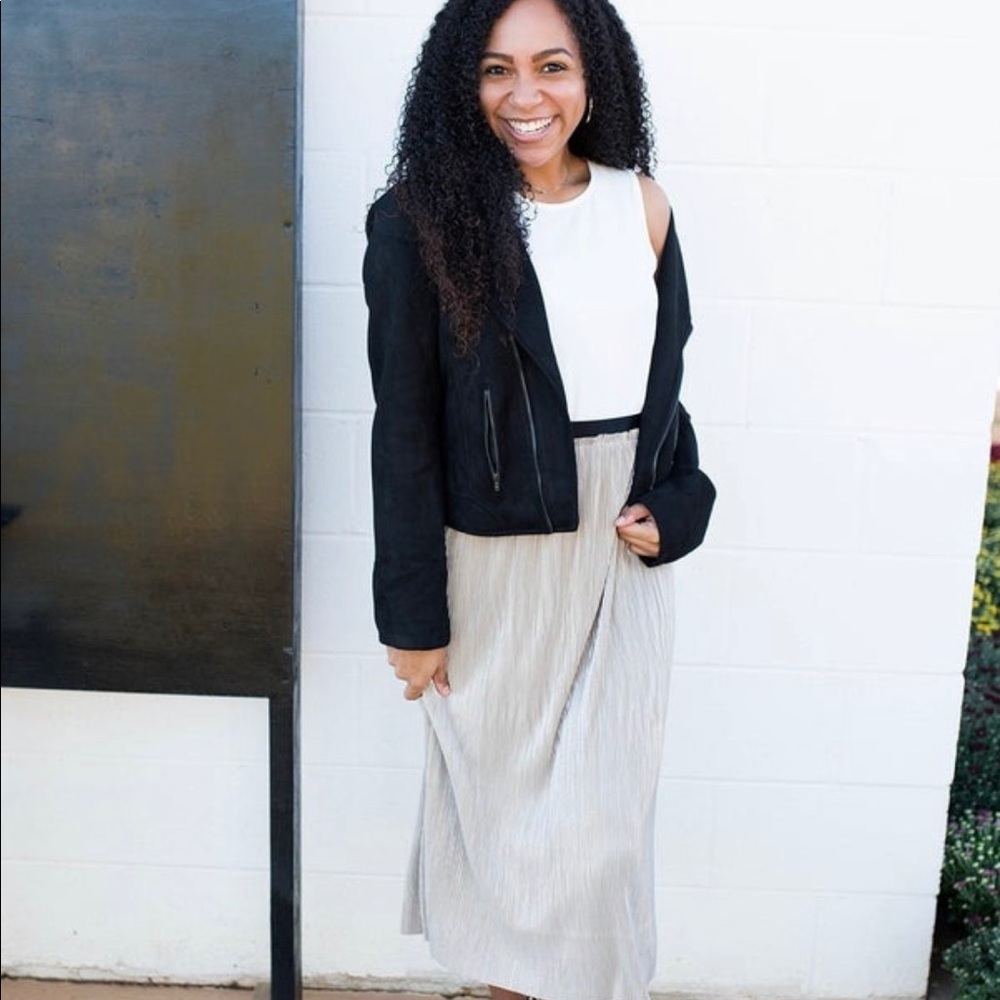 BNWT Andree Silver Micro Pleated Midi Skirt